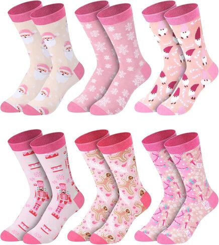 6 Pairs Pink Halloween Socks for Women Girls Novelty Pumpkin Ghost Pattern Cotton Crew Sock Gifts for Halloween Xmas in Saudi Arabia