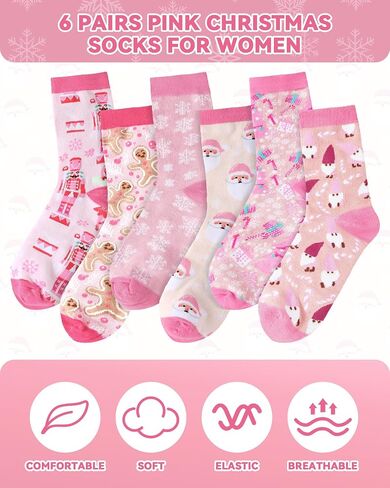 6 Pairs Pink Halloween Socks for Women Girls Novelty Pumpkin Ghost Pattern Cotton Crew Sock Gifts for Halloween Xmas in Saudi Arabia