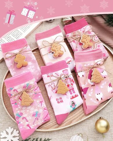 6 Pairs Pink Halloween Socks for Women Girls Novelty Pumpkin Ghost Pattern Cotton Crew Sock Gifts for Halloween Xmas in Saudi Arabia