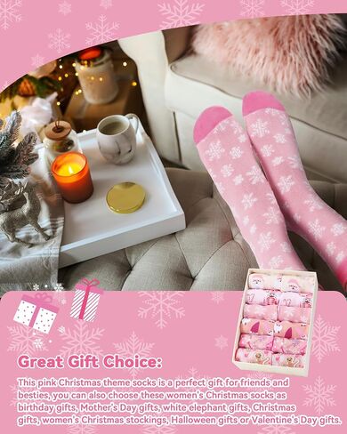 6 Pairs Pink Halloween Socks for Women Girls Novelty Pumpkin Ghost Pattern Cotton Crew Sock Gifts for Halloween Xmas in Saudi Arabia