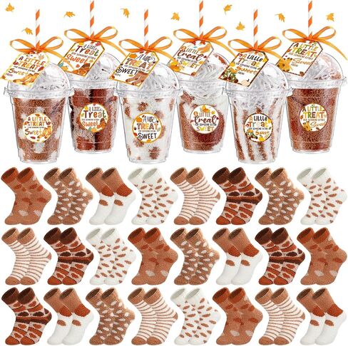 Capoda 24 Pack Fall Fuzzy Socks for Women عيد الشكر كأس الهدايا مجموعة 24 زوجًا دافئ in Kuwait