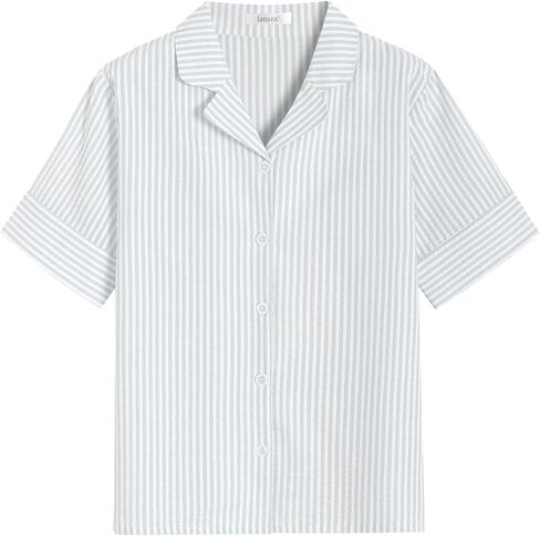 Latuza Women's Cotton Seersucker Pajama Tops Soft Button Down Sleep Shirt in Kuwait