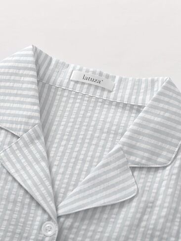 Latuza Women's Cotton Seersucker Pajama Tops Soft Button Down Sleep Shirt in Kuwait
