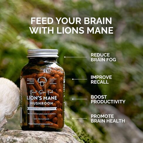 كبسولات الفطر Man's Mane | نمت الأسترالي | WH96 كلمات 697 FORMALESOLE FOOD | الطيف الكامل | تجميد تجميد | 120 كبسولات in Saudi Arabia