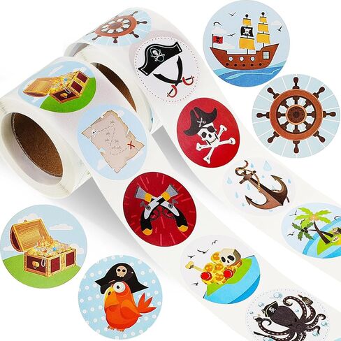 500 Pieces Pirate Stickers Fun Pirate Themed Stickers Assorted Pirate Roll Stickers Bulk Pirate Wall Decals Pirate Birthday Party Favor Stickers for Girls Boys in Saudi Arabia