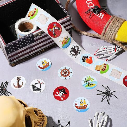500 Pieces Pirate Stickers Fun Pirate Themed Stickers Assorted Pirate Roll Stickers Bulk Pirate Wall Decals Pirate Birthday Party Favor Stickers for Girls Boys in Saudi Arabia