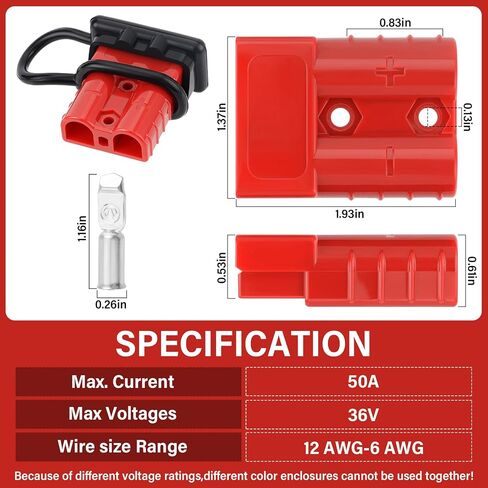 6pcs 50a بطارية توصيل/موصل قطع الاتصال ، 6-12 كابلات Gauge Anderson Flud for Winch ، Auto ، RV ، Truck Wiring (Red) in Kuwait