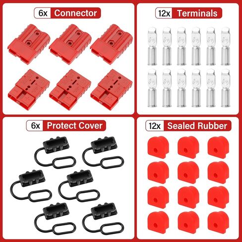 6pcs 50a بطارية توصيل/موصل قطع الاتصال ، 6-12 كابلات Gauge Anderson Flud for Winch ، Auto ، RV ، Truck Wiring (Red) in Kuwait