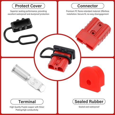 6pcs 50a بطارية توصيل/موصل قطع الاتصال ، 6-12 كابلات Gauge Anderson Flud for Winch ، Auto ، RV ، Truck Wiring (Red) in Kuwait