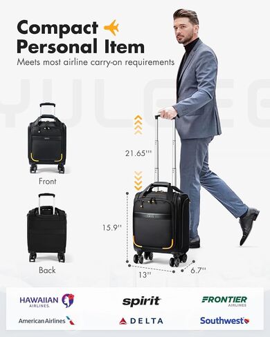Lekebobor Underseat حمل أمتعة مع عجلات الدوار ، حقيبة Softside 16 بوصة مع غلاف قابل للفصل ، طيران سفر خفيفة الوزن معتمدة للرجال نساء ، أسود in Kuwait