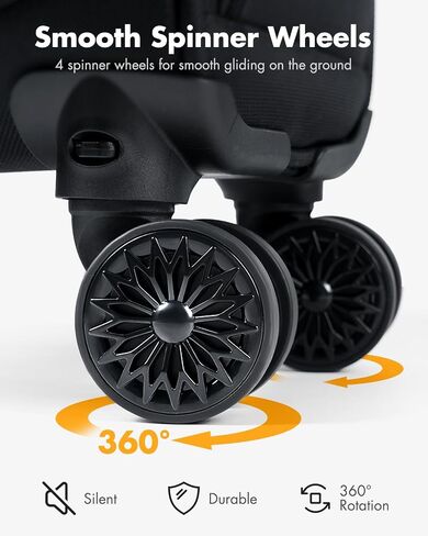 Lekebobor Underseat حمل أمتعة مع عجلات الدوار ، حقيبة Softside 16 بوصة مع غلاف قابل للفصل ، طيران سفر خفيفة الوزن معتمدة للرجال نساء ، أسود in Kuwait