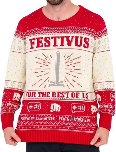 Ripple Junction Seinfeld Festivus for The Rest of Us Pole Cream Ugly Christmas Sweater in Saudi Arabia