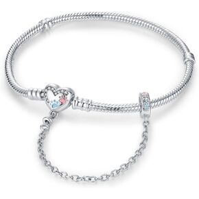 925 Sterling Silver Charm Bracelet for Woman Snake Chain Bracelet Dog Paw Print Clover Cute Horseshoe Heart Moments European Bracelet Jewelry Gift for Women in Kuwait