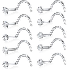 10Pcs 20G Nose Rings Studs for Women Corkscrew Sliver Nose Studs Hypoallergenic Nose Rings 316L Surgical Stainless Steel Nose Nostril Percing Jewely for Women Men Round Square CZ Imitation Diamond 1.5mm/2.0mm/2.5mm/3.0mm in Saudi Arabia