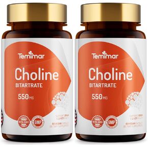 Choline Bitartrate 550mg, Supports Liver & Brain Health, High Absorption Choline Supplements, Non-GMO, Gluten-Free, Made in USA, 60 Vegan Capsules in Saudi Arabia