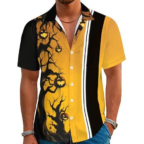 Halloween Button up Shirts for Men Short Sleeve Halloween Shirt Cute Vintage Scary Atmosphere Hawaiian Shirt in Saudi Arabia