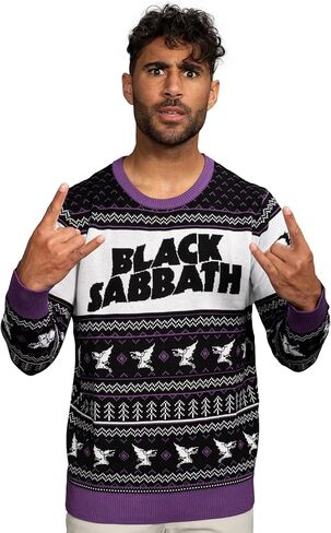 Black Sabbath Classic Music Rock Band Festive Knitted Officially Licensed Ugly Christmas Sweater by Life Clothing in Saudi Arabia