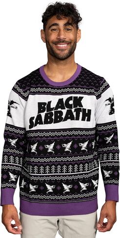 Black Sabbath Classic Music Rock Band Festive Knitted Officially Licensed Ugly Christmas Sweater by Life Clothing in Saudi Arabia