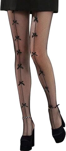 Women Bow Decor Fishnet Tights Fishnet Thigh High Stockings, Thigh High Stocking Bow Pantyhose in Saudi Arabia