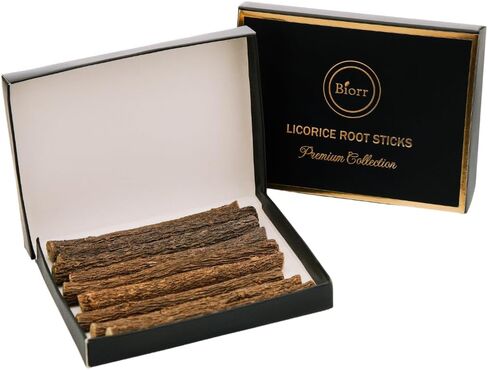 BIORR Licorice Root Sticks – 100% Natural Herbal Chew Sticks (10 pcs, 10cm) – Dried Mulethi/Glycyrrhiza Glabra – Herbal Tea & Relaxation – Premium Collection in Saudi Arabia