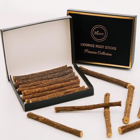 BIORR Licorice Root Sticks – 100% Natural Herbal Chew Sticks (10 pcs, 10cm) – Dried Mulethi/Glycyrrhiza Glabra – Herbal Tea & Relaxation – Premium Collection in Saudi Arabia