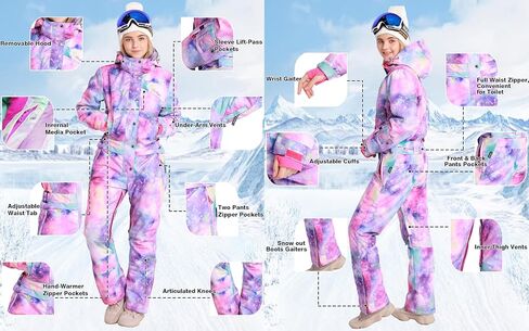 Womens One Piece Ski Suit Colorful Snowboard Snowsuits Jumpsuits Waterproof Hooded Warm Jackets Winter Outdoor in Saudi Arabia