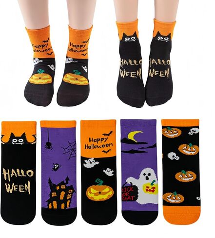 5 Pairs Halloween Socks Kids,Funny Crazy Cotton Socks for Boys Girls,Halloween Elastic Crew Novelty Socks for Kids Aged 3-8 in Kuwait