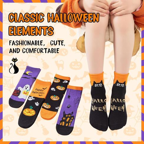 5 Pairs Halloween Socks Kids,Funny Crazy Cotton Socks for Boys Girls,Halloween Elastic Crew Novelty Socks for Kids Aged 3-8 in Kuwait