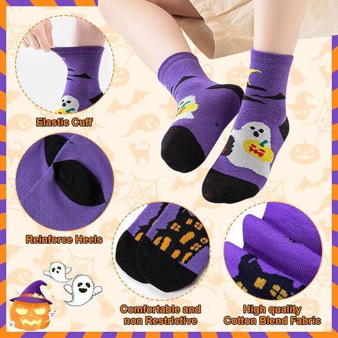 5 Pairs Halloween Socks Kids,Funny Crazy Cotton Socks for Boys Girls,Halloween Elastic Crew Novelty Socks for Kids Aged 3-8 in Kuwait