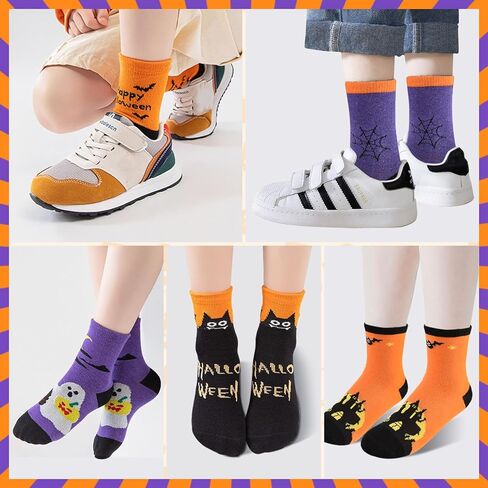 5 Pairs Halloween Socks Kids,Funny Crazy Cotton Socks for Boys Girls,Halloween Elastic Crew Novelty Socks for Kids Aged 3-8 in Kuwait