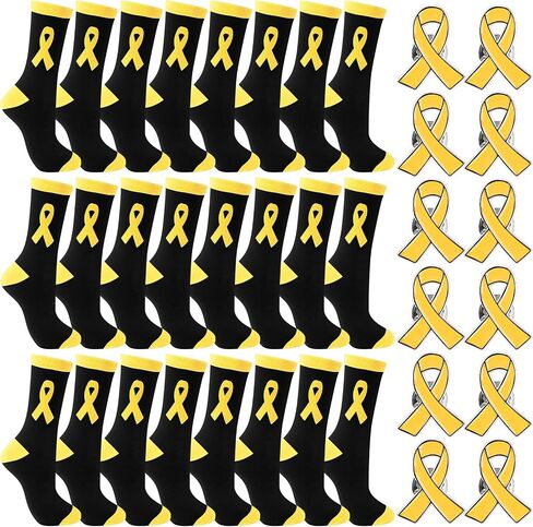 12 Pairs Childhood Cancer Awareness Socks Bulk Casual Sport Socks with Yellow Ribbon Lapel Pins Accessories for Survivor Fighter Support Gifts Charity Fundraiser Public Event in Saudi Arabia