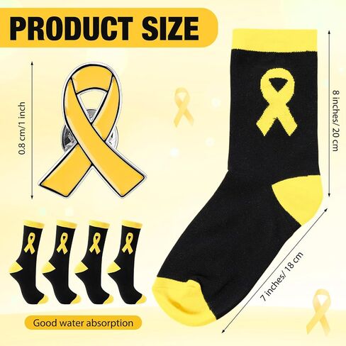 12 Pairs Childhood Cancer Awareness Socks Bulk Casual Sport Socks with Yellow Ribbon Lapel Pins Accessories for Survivor Fighter Support Gifts Charity Fundraiser Public Event in Saudi Arabia