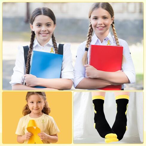 12 Pairs Childhood Cancer Awareness Socks Bulk Casual Sport Socks with Yellow Ribbon Lapel Pins Accessories for Survivor Fighter Support Gifts Charity Fundraiser Public Event in Saudi Arabia
