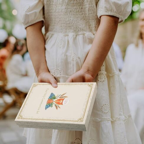 7 Pieces First Communion Gift Box Set Catholic Holy 1st Communion Gifts for Girls Boys with Candle Rosary Lapel Pin Prayer Card Shell Bookmark Handkerchief Christian Baptism Favors in Saudi Arabia