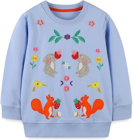 FreeLu Girls Cotton Pullover Sweatshirts Kids Cute Cartoon Printed Crewneck Tops in Kuwait