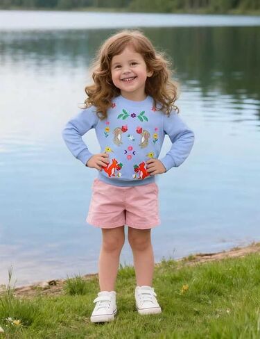 FreeLu Girls Cotton Pullover Sweatshirts Kids Cute Cartoon Printed Crewneck Tops in Kuwait