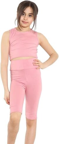 Girls Crop Top & Shorts Set Childrens 5-13 Years Summer Vest Top Cycle Shorts in Kuwait