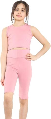 Girls Crop Top & Shorts Set Childrens 5-13 Years Summer Vest Top Cycle Shorts in Kuwait