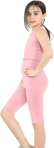Girls Crop Top & Shorts Set Childrens 5-13 Years Summer Vest Top Cycle Shorts in Kuwait
