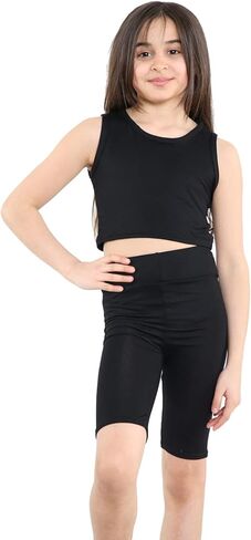 Girls Crop Top & Shorts Set Childrens 5-13 Years Summer Vest Top Cycle Shorts in Kuwait