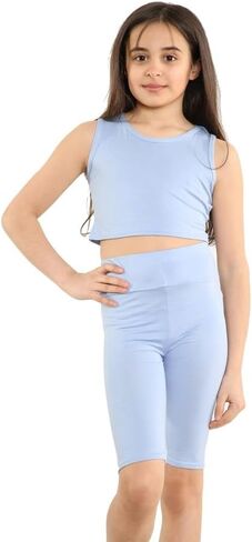 Girls Crop Top & Shorts Set Childrens 5-13 Years Summer Vest Top Cycle Shorts in Kuwait