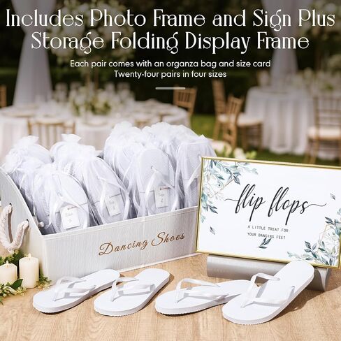 Geyoga 24 Pairs Wedding Flip Flops Bulk for Guest Slippers with Wedding Sign, Bags and Storage Box for Pool Beach Party in Saudi Arabia