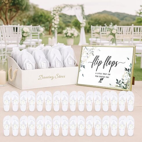 Geyoga 24 Pairs Wedding Flip Flops Bulk for Guest Slippers with Wedding Sign, Bags and Storage Box for Pool Beach Party in Saudi Arabia