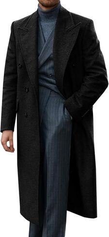 Runcati Mens Wool Blend معطف الخندق غير الرسمي معطف طرب من طلبية طية طويلة in Saudi Arabia