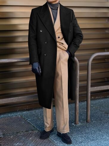 Runcati Mens Wool Blend معطف الخندق غير الرسمي معطف طرب من طلبية طية طويلة in Saudi Arabia