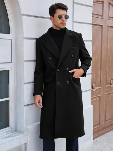 Runcati Mens Wool Blend معطف الخندق غير الرسمي معطف طرب من طلبية طية طويلة in Saudi Arabia