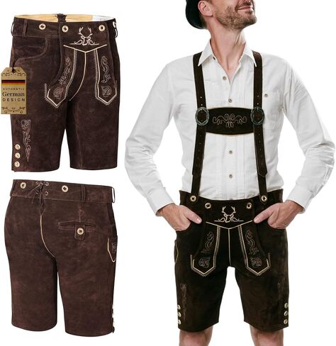 BAVARIA TRACHTEN Lederhosen Men Oktoberfest Costume - Genuine Leather, German Mens Lederhosen - Chocolate in Saudi Arabia