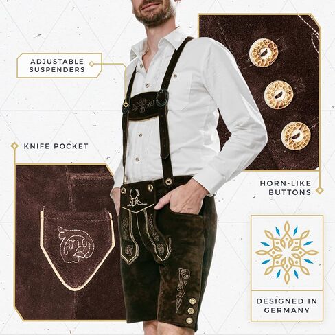 BAVARIA TRACHTEN Lederhosen Men Oktoberfest Costume - Genuine Leather, German Mens Lederhosen - Chocolate in Saudi Arabia
