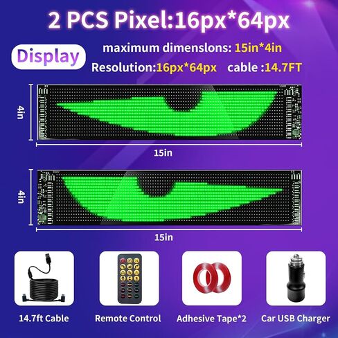 2pcs متزامنة الشيطان LED LED LIGHT LIGHT لزجاج أمامي السيارة ، 15 "X4" قابلة للبرمجة OJOS LED علامة بارو كارو ، عيون Electra كاملة اللون للشاحنة ، لوحة مصفوفة LED DIY ، التطبيق الذكي و contro عن بُعد in Saudi Arabia