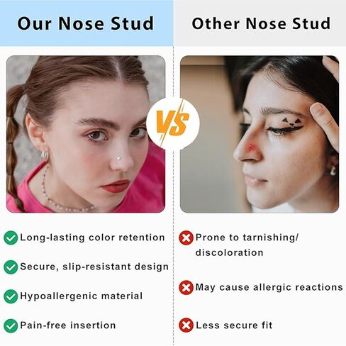 10Pcs 20G Nose Rings Studs for Women Corkscrew Sliver Nose Studs Hypoallergenic Nose Rings 316L Surgical Stainless Steel Nose Nostril Percing Jewely for Women Men Round Square CZ Imitation Diamond 1.5mm/2.0mm/2.5mm/3.0mm in Saudi Arabia